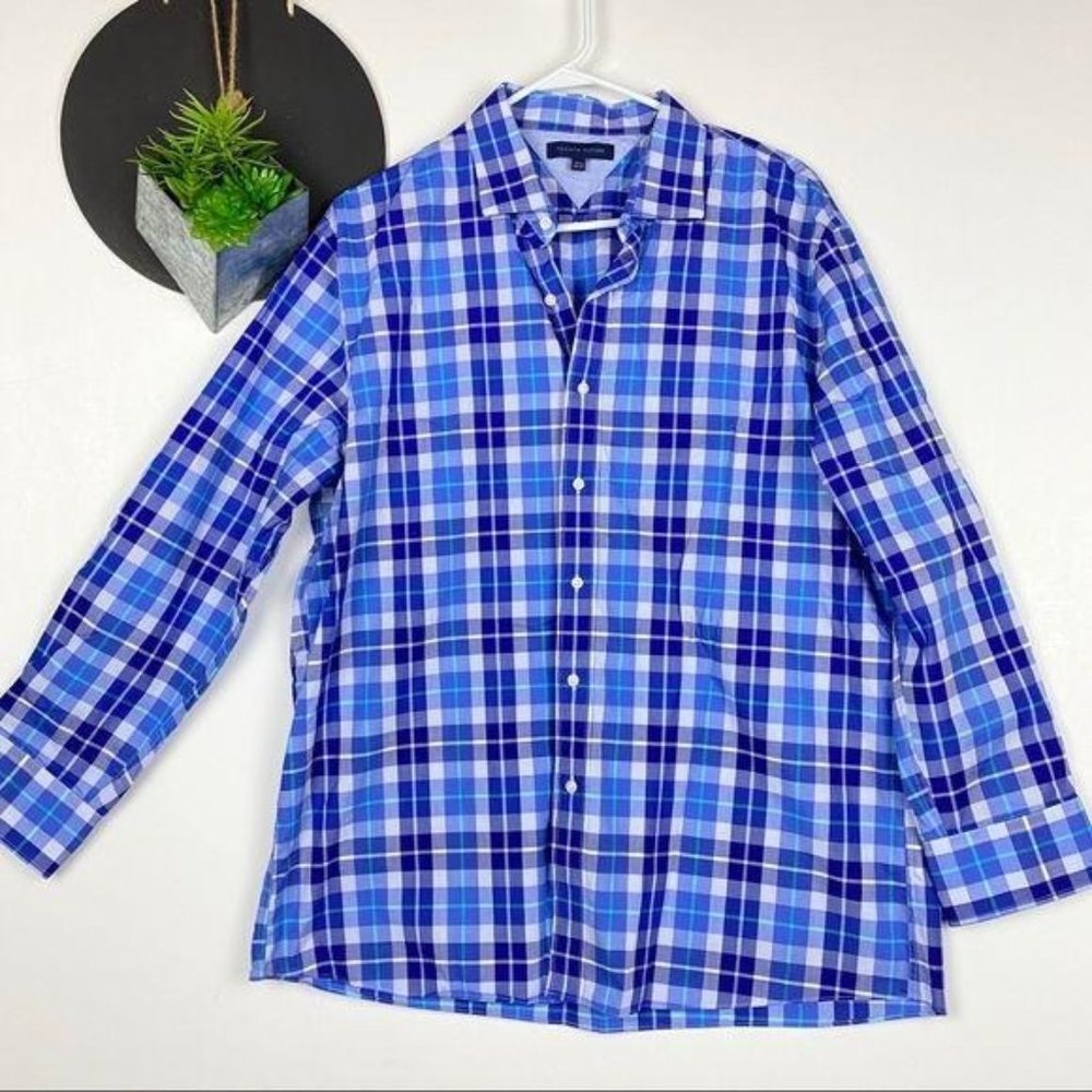 Tommy Hilfiger Blue White Check Plaid Button up XL